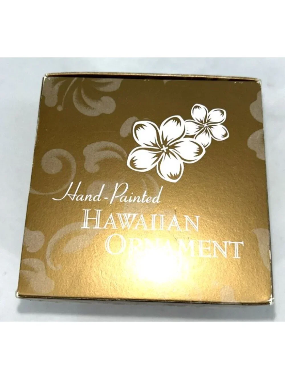 Hawaiian Plumeria Christmas Ornament Hand Painted Glass w Box Flowers Aloha 2.5